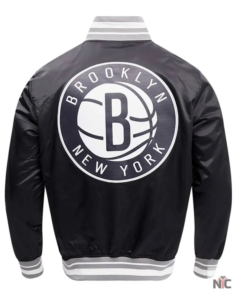 Men’s Brooklyn Nets Pro Standard Black Script Tail Full-Snap Satin Varsity Jacket Clanton Jacket