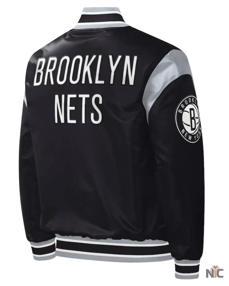 Men’s Brooklyn Nets Starter Black Force Play Satin Full-Snap Varsity Jacket Clanton Jacket