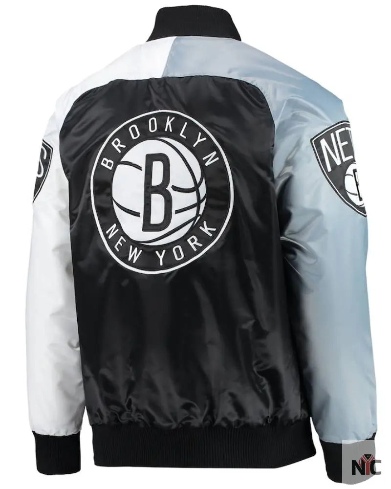 Men’s Brooklyn Nets Starter Black/Gray/White Tricolor Remix Raglan Full-Snap Jacket Clanton Jacket