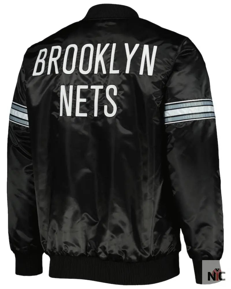 Men’s Brooklyn Nets Starter Black Pick & Roll Satin Full-Snap Varsity Jacket Clanton Jacket