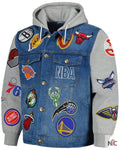 Men’s FISLL Blue/Gray NBA All Teams Full-Button Hoodie Denim Jacket Clanton Jacket