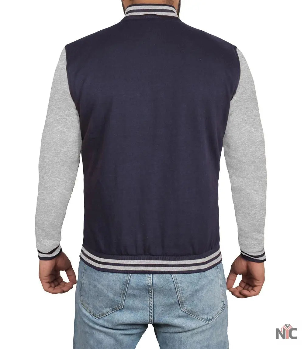 Men's Grey and Blue Varsity Jacket - Bomber Letterman Style Clanton Jacket