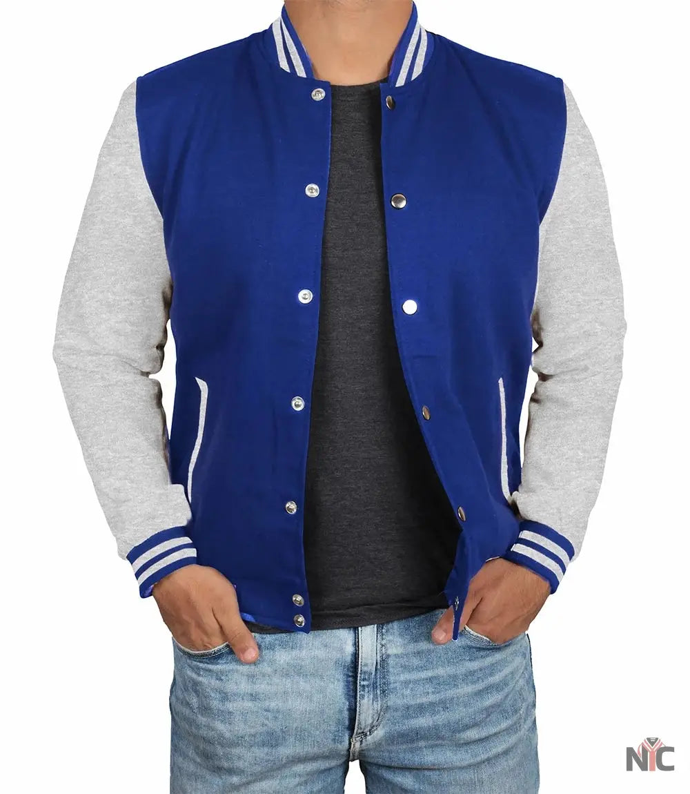 Men's Grey and Royal Blue Varsity Jacket - Letterman Style Clanton Jacket