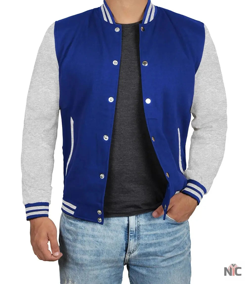Men's Grey and Royal Blue Varsity Jacket - Letterman Style Clanton Jacket