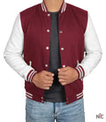Men's Maroon and White Varsity Jacket - Letterman Bomber Style Clanton Jacket