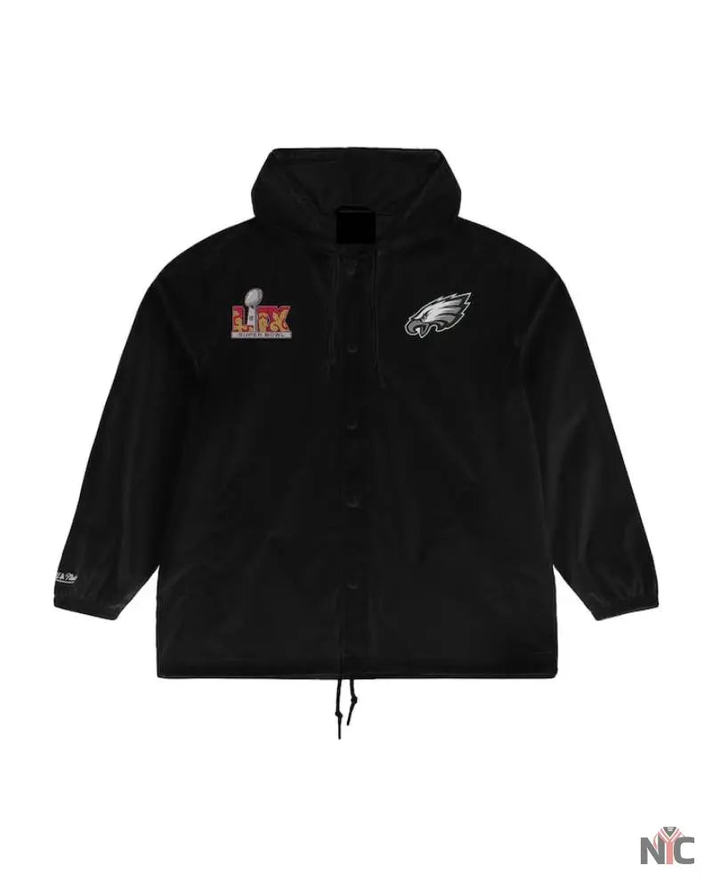 Men’s Mitchell & Ness Black Philadelphia Eagles Super Bowl LIX Champions Full-Snap Hoodie Windbreaker Jacket Clanton Jacket
