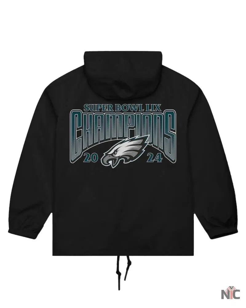 Men’s Mitchell & Ness Black Philadelphia Eagles Super Bowl LIX Champions Full-Snap Hoodie Windbreaker Jacket Clanton Jacket