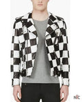 Men’s Motorcycle Checkerboard Leather Jacket Clanton Jacket