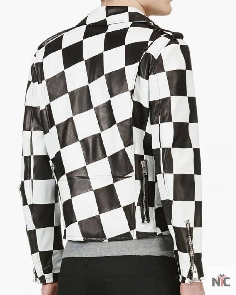 Men’s Motorcycle Checkerboard Leather Jacket Clanton Jacket