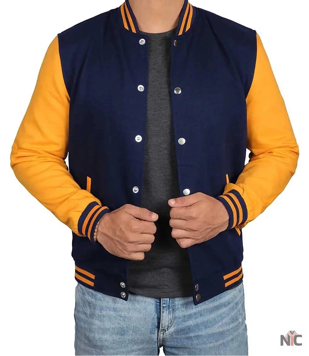 Men's Navy Blue and Yellow Varsity Jacket | Baseball Letterman Clanton Jacket