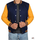 Men's Navy Blue and Yellow Varsity Jacket | Baseball Letterman Clanton Jacket