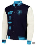 Men’s Navy Manchester City Supporter’s Full-Snap Varsity Jacket Clanton Jacket