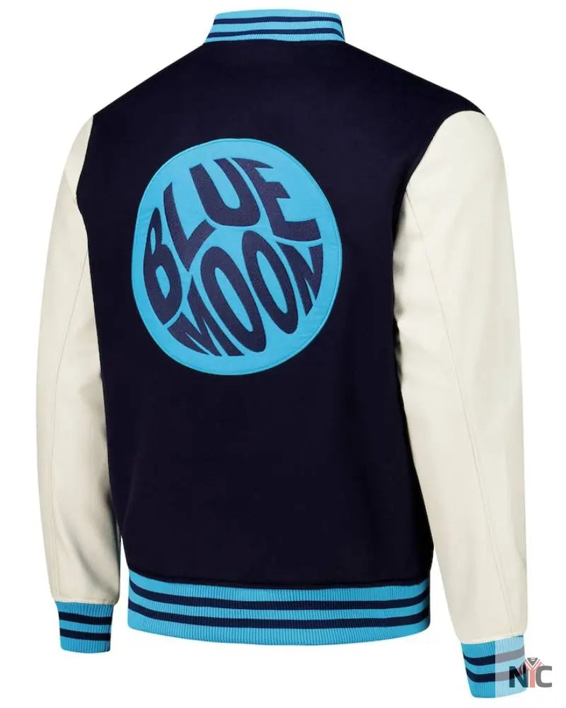 Men’s Navy Manchester City Supporter’s Full-Snap Varsity Jacket Clanton Jacket