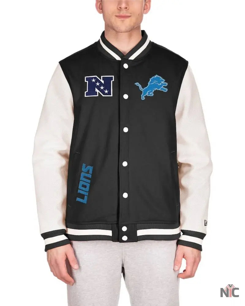 Men’s New Era Black Detroit Lions Third Down Varsity Full-Snap Jacket Clanton Jacket