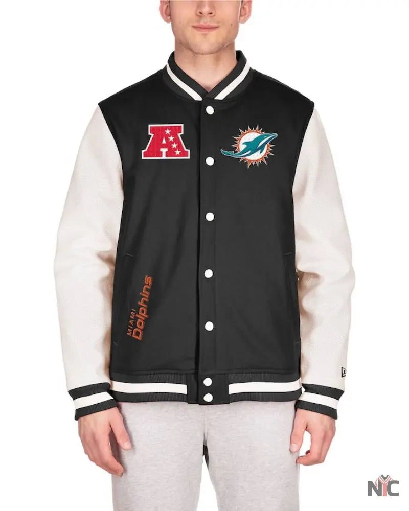Men’s New Era Black Miami Dolphins Third Down Varsity Full-Snap Jacket Clanton Jacket