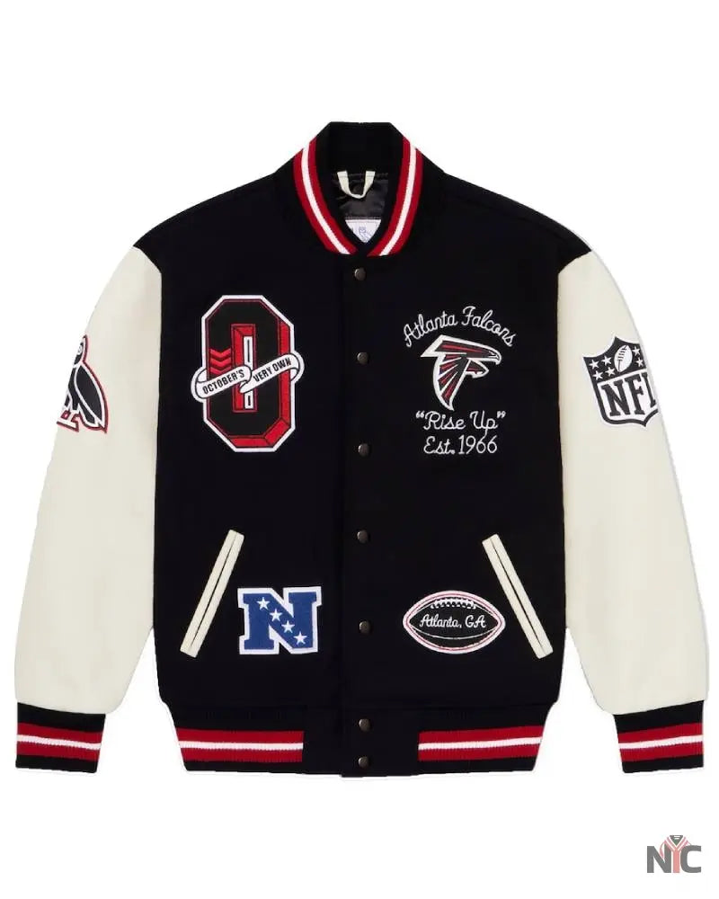 Men’s OVO x NFL Black Atlanta Falcons Full-Snap Varsity Jacket Clanton Jacket