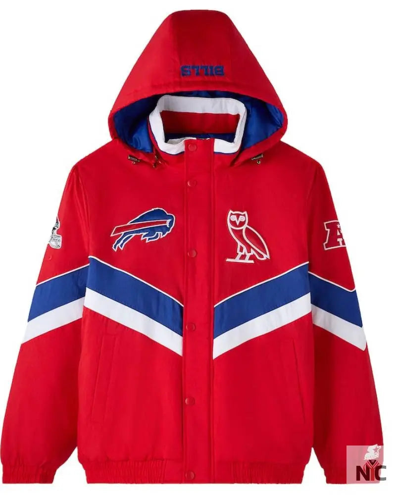 Men’s OVO x Starter Red Buffalo Bills Sideline Full-Snap Puffer Jacket Clanton Jacket