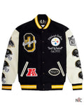 Men’s Pittsburgh Steelers OVO x NFL Black Full-Snap Varsity Jacket Clanton Jacket