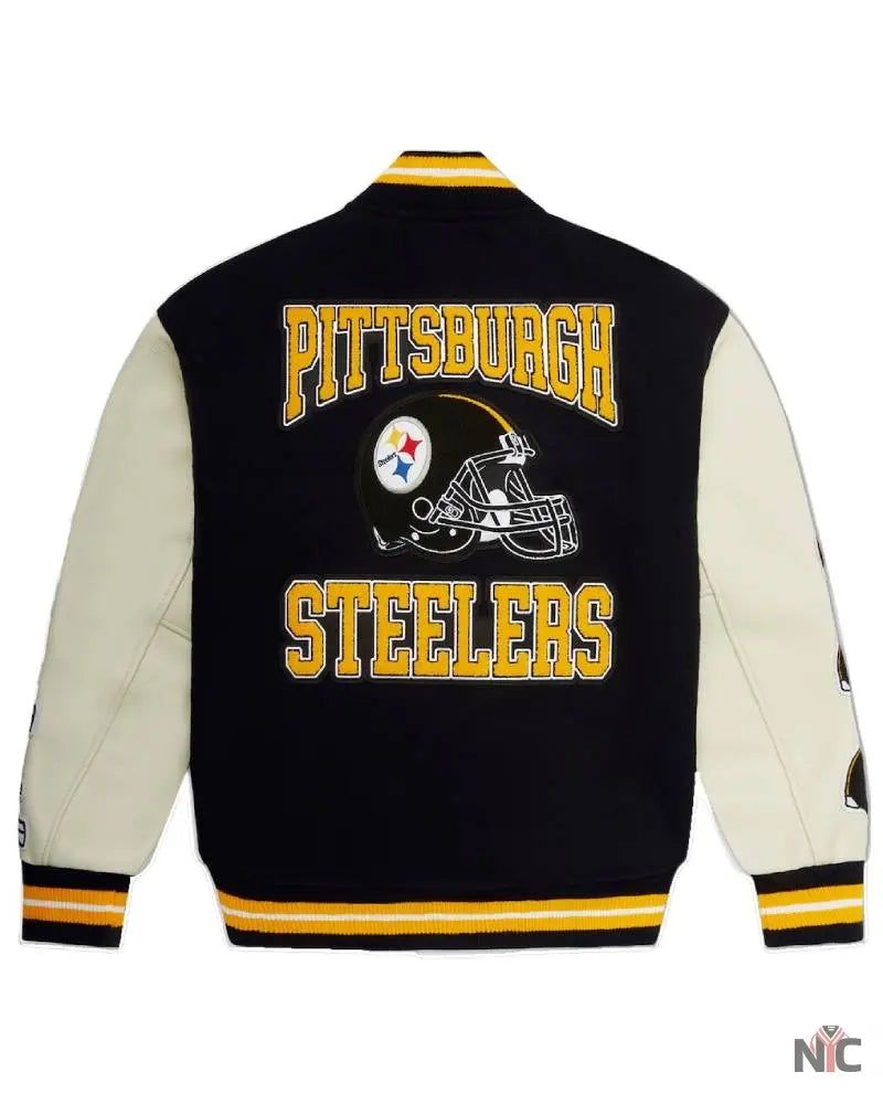 Men’s Pittsburgh Steelers OVO x NFL Black Full-Snap Varsity Jacket Clanton Jacket