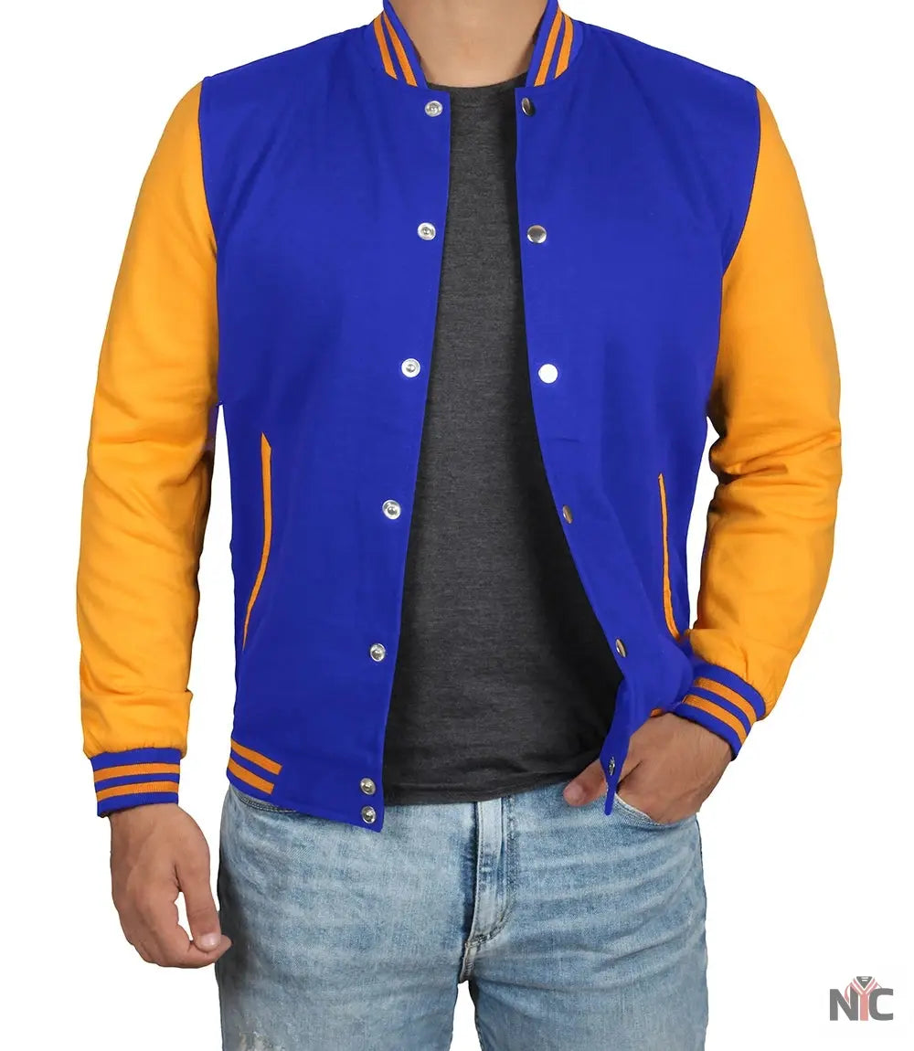 Men's Plain Blue and Yellow Varsity Letterman Jacket Clanton Jacket