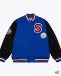Men’s Royal Philadelphia 76ers Team Legacy Full-Snap Varsity Jacket Clanton Jacket