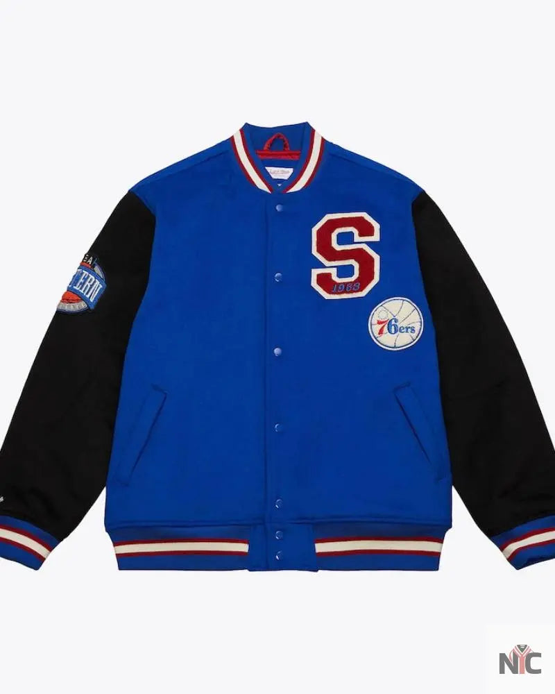 Men’s Royal Philadelphia 76ers Team Legacy Full-Snap Varsity Jacket Clanton Jacket