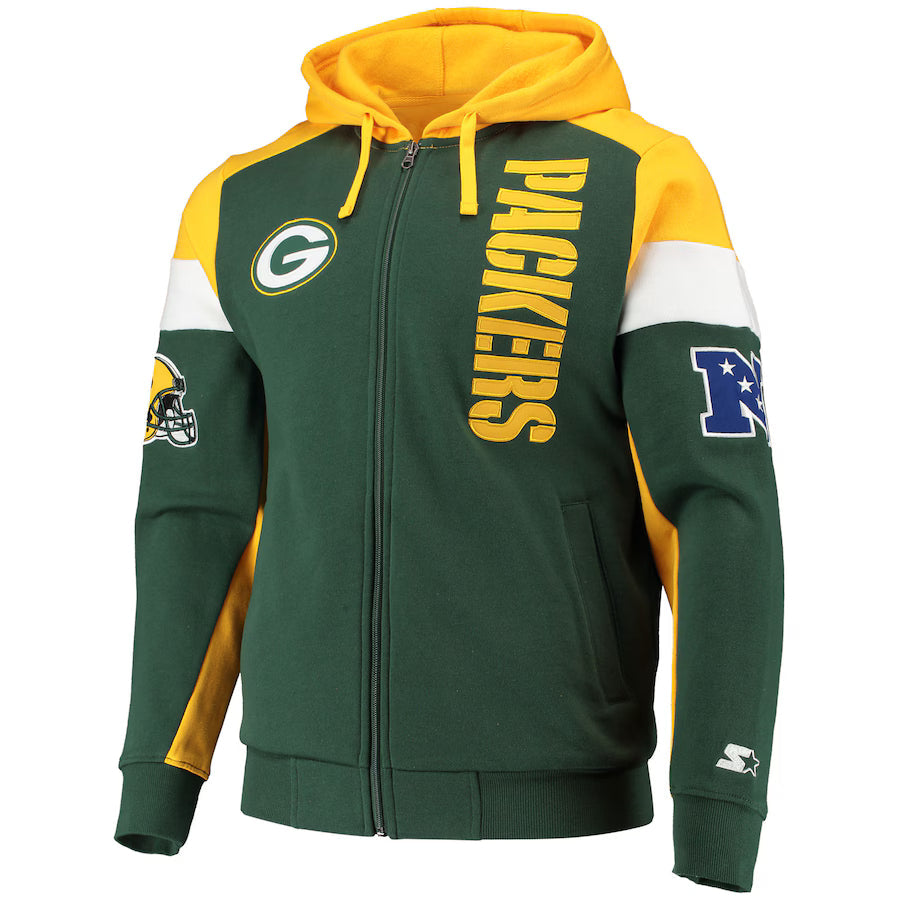 Men's Starter Green/Gold Green Bay Packers Logo Extreme Full-Zip Hoodie - Clanton Jacket