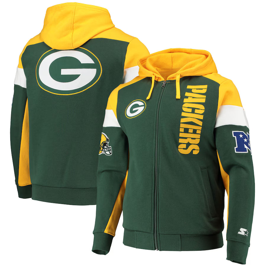 Men's Starter Green/Gold Green Bay Packers Logo Extreme Full-Zip Hoodie - Clanton Jacket