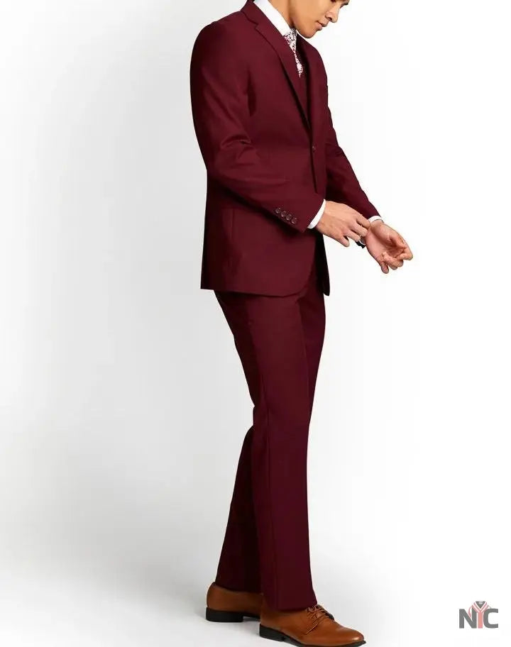 Men's Three-Piece Slim Fit Maroon Suit - Wedding Suit for Men Clanton Jacket