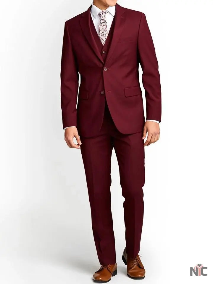 Men's Three-Piece Slim Fit Maroon Suit - Wedding Suit for Men Clanton Jacket