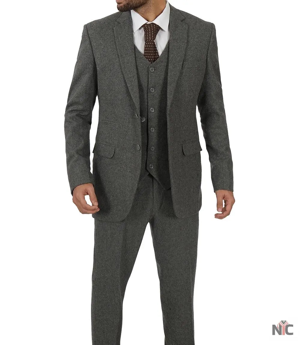 Men's Vintage 3-Piece Grey Tweed Suit for Prom Clanton Jacket