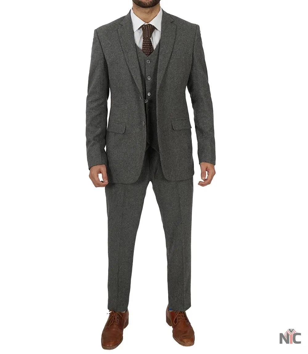 Men's Vintage 3-Piece Grey Tweed Suit for Prom Clanton Jacket