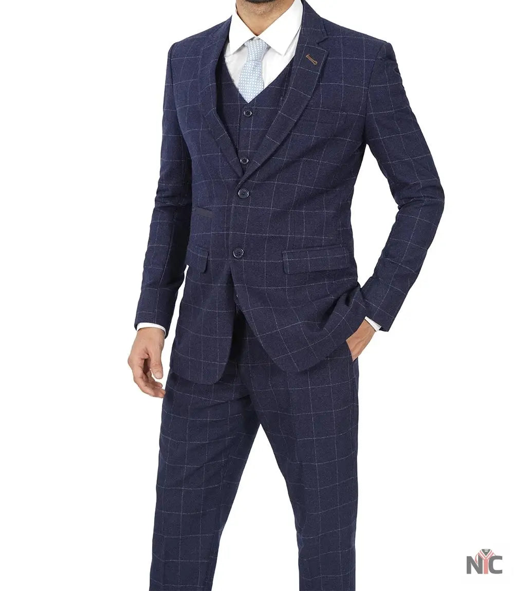 Men's Vintage 3-Piece Navy Blue Prom Suit - Wedding Suit Clanton Jacket