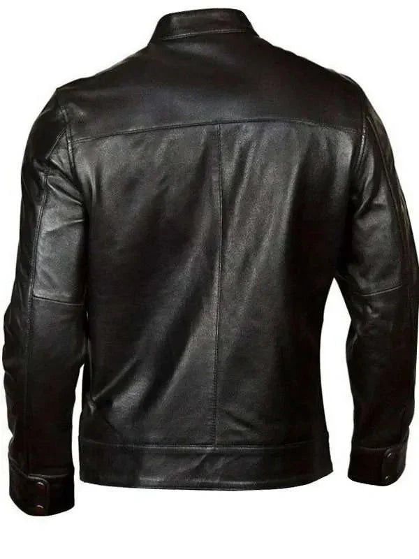 Men’s Black Classic Motorcycle Red Stripes Leather Jacket Shopotiny