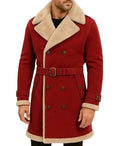 Men’s Christmas Red Shearling Trench Coat