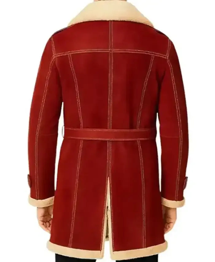 Men’s Christmas Red Shearling Trench Coat