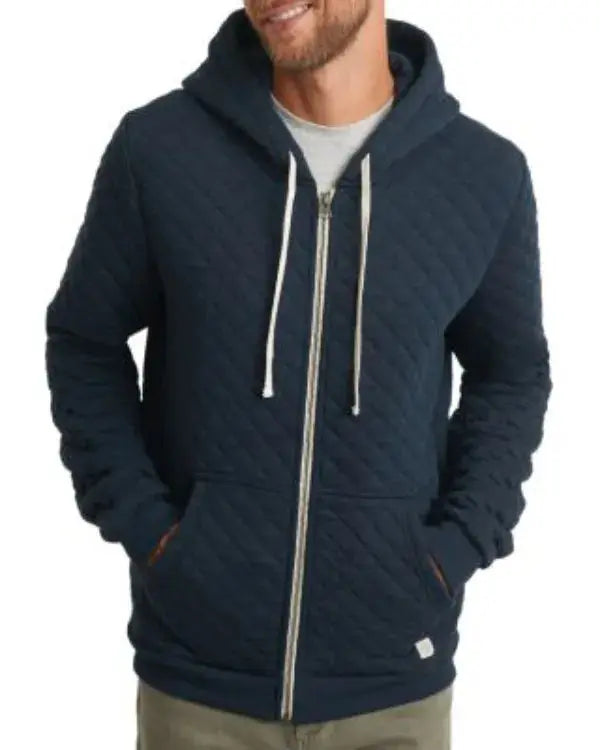 Men’s Corbet Quilted Navy Blue Zip-Up Hoodie