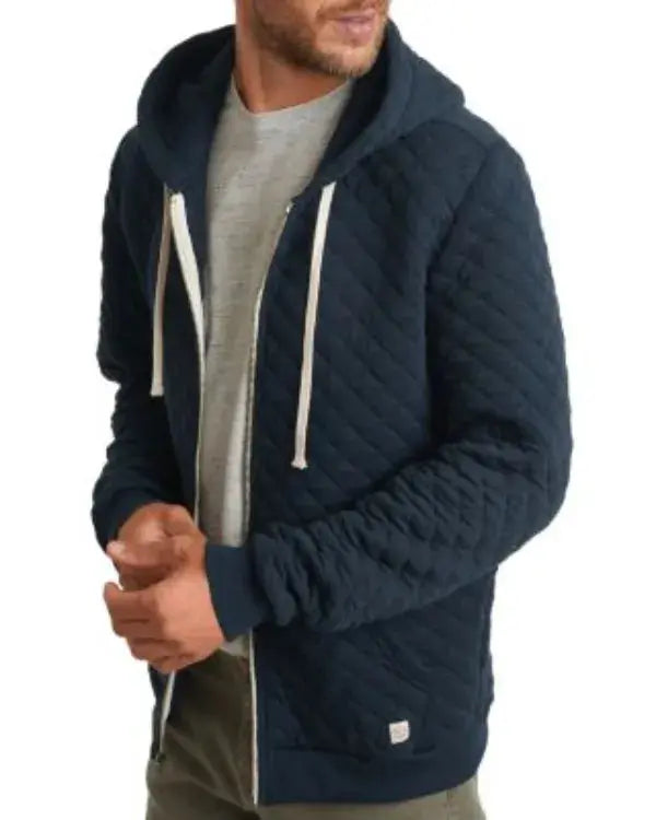 Men’s Corbet Quilted Navy Blue Zip-Up Hoodie