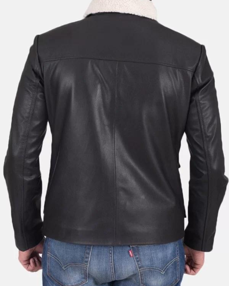 Men’s Flap Pockets Black Leather Jacket Clanton Jacket