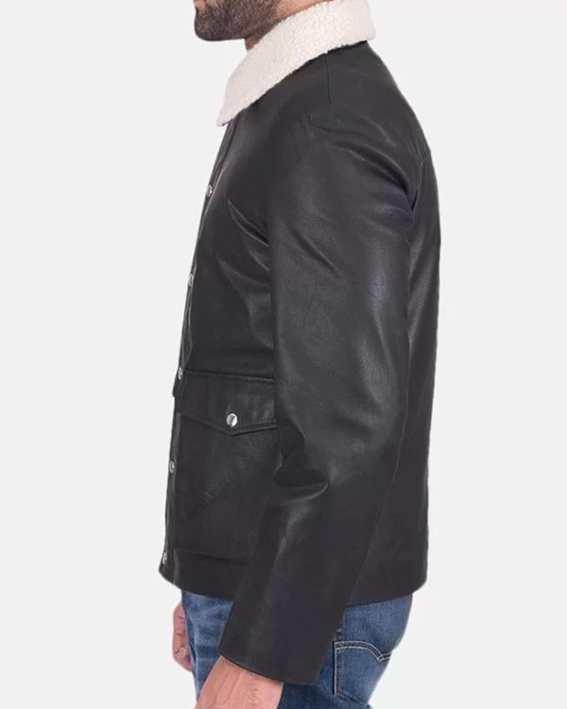 Men’s Flap Pockets Black Leather Jacket Clanton Jacket