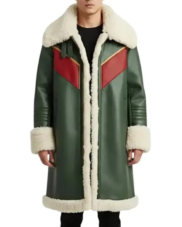 Men’s Green Shearling Long Christmas Coat