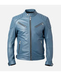 Men’s Light Blue Café Racer Leather Jacket