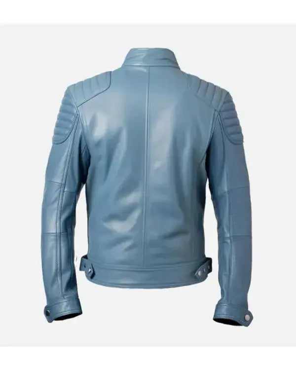 Men’s Light Blue Café Racer Leather Jacket