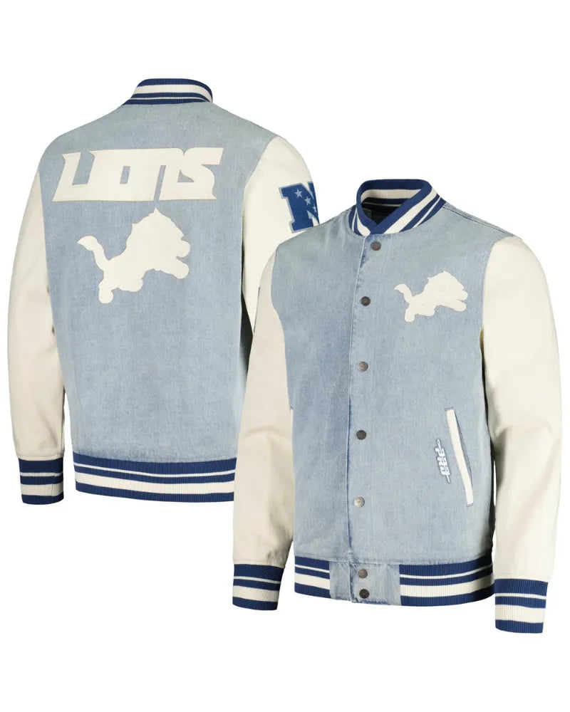 Men’s Pro Standard Denim Detroit Lions Varsity Blues Full-Snap Varsity Jacket