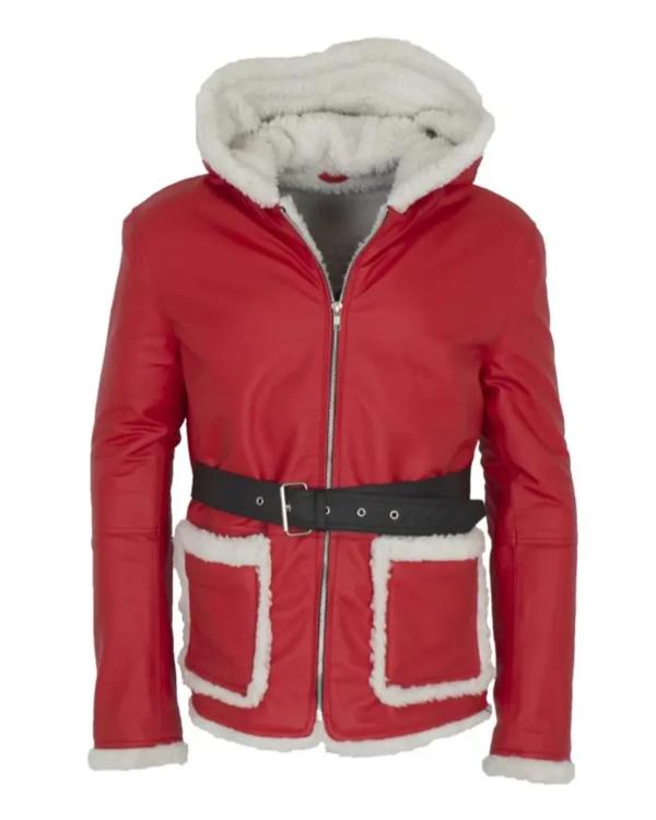 Men’s Festive Red Snow Top Fur Bomber Jacket