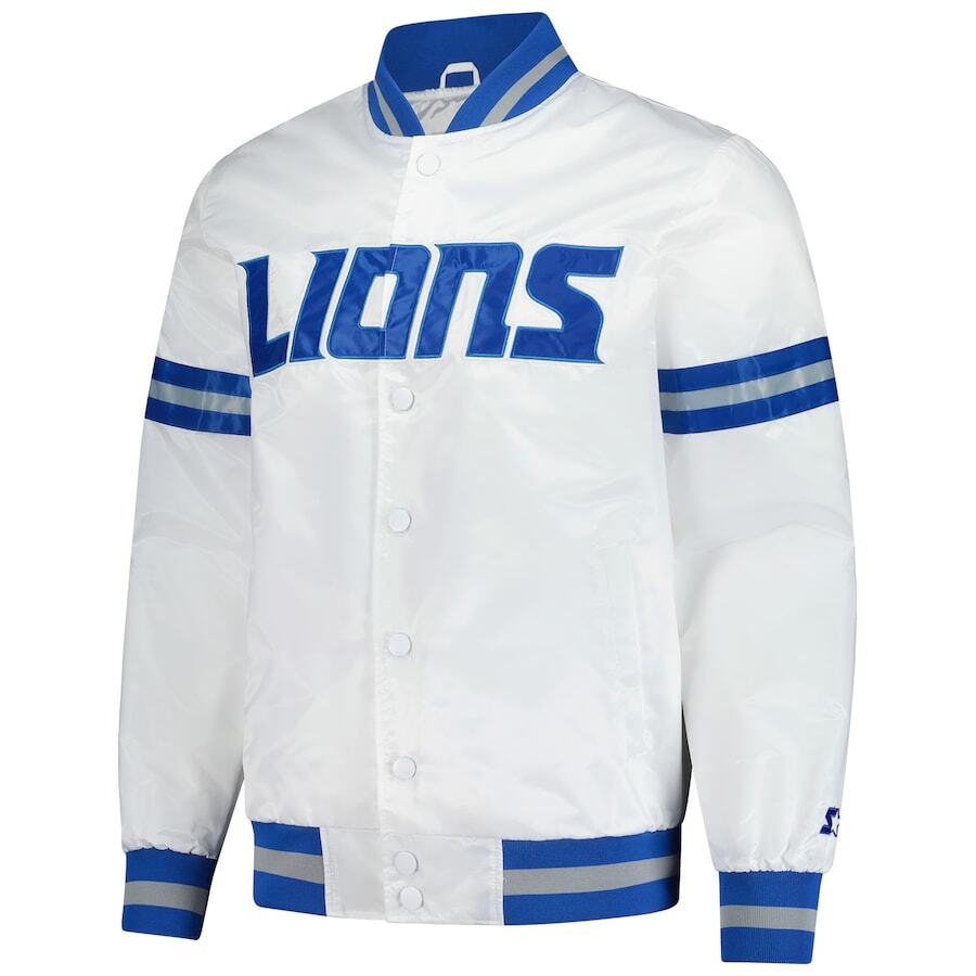 Men’s Detroit Lions Starter White Scout Full-Snap Varsity Jacket Clanton Jacket