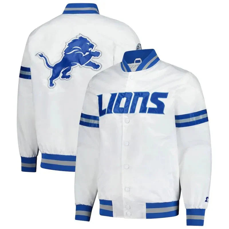 Men’s Detroit Lions Starter White Scout Full-Snap Varsity Jacket Clanton Jacket