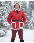 Men’s Festive Red Snow Top Fur Bomber Jacket