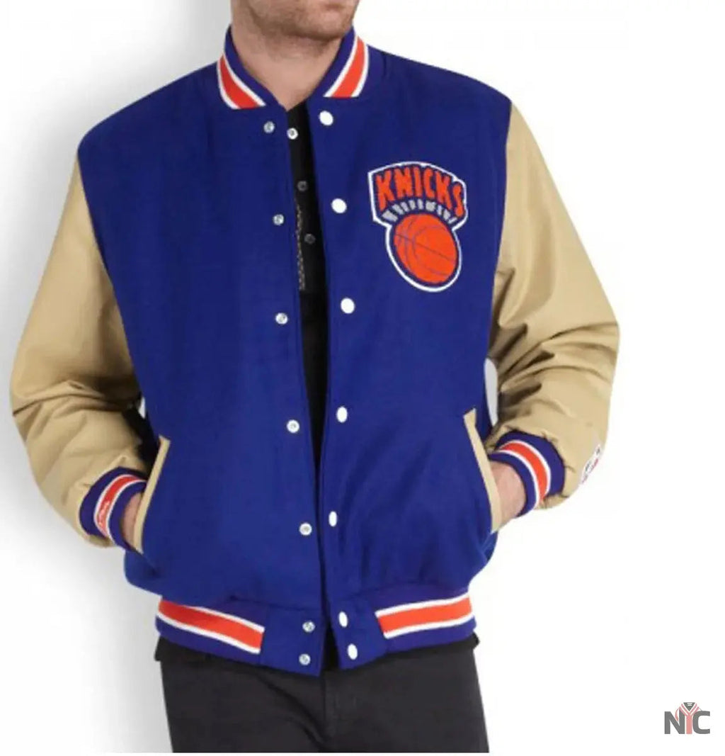 Mens New York Knicks Blue Letterman Jacket Clanton Jacket