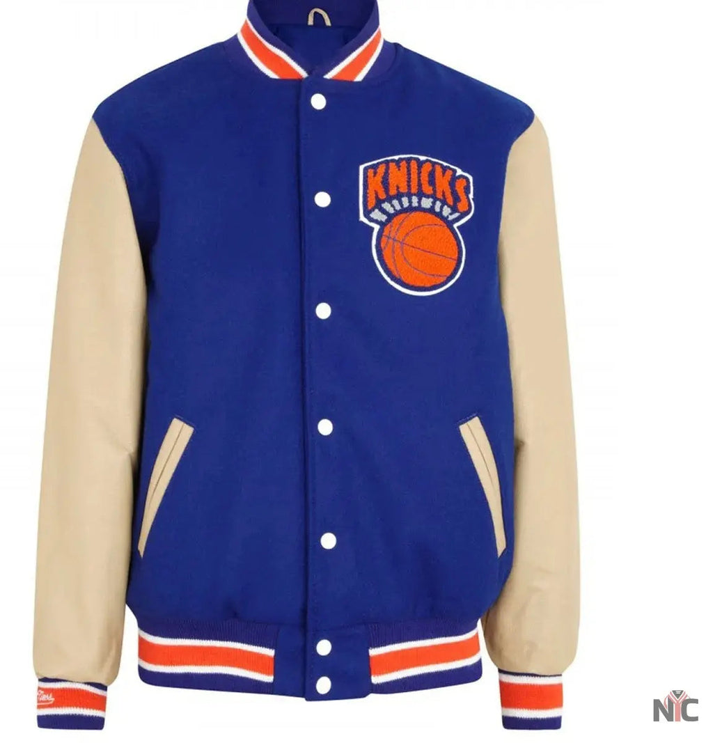 Mens New York Knicks Blue Letterman Jacket Clanton Jacket